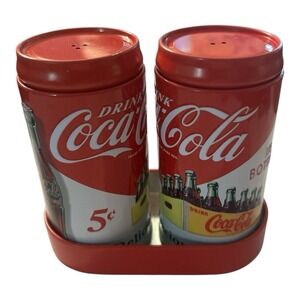 Coca Cola Salt & Pepper Metal In Caddy